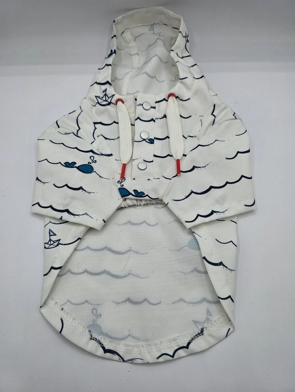 Dog Sz XS Hooded Rain Poncho Jacket White Nautical Theme